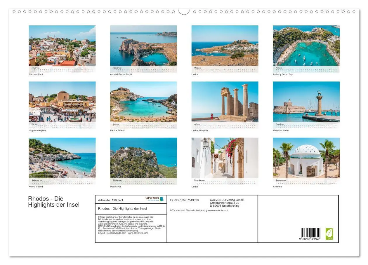 Bild: 9783457549629 | Rhodos - Die Highlights der Insel (Wandkalender 2026 DIN A2 quer),...