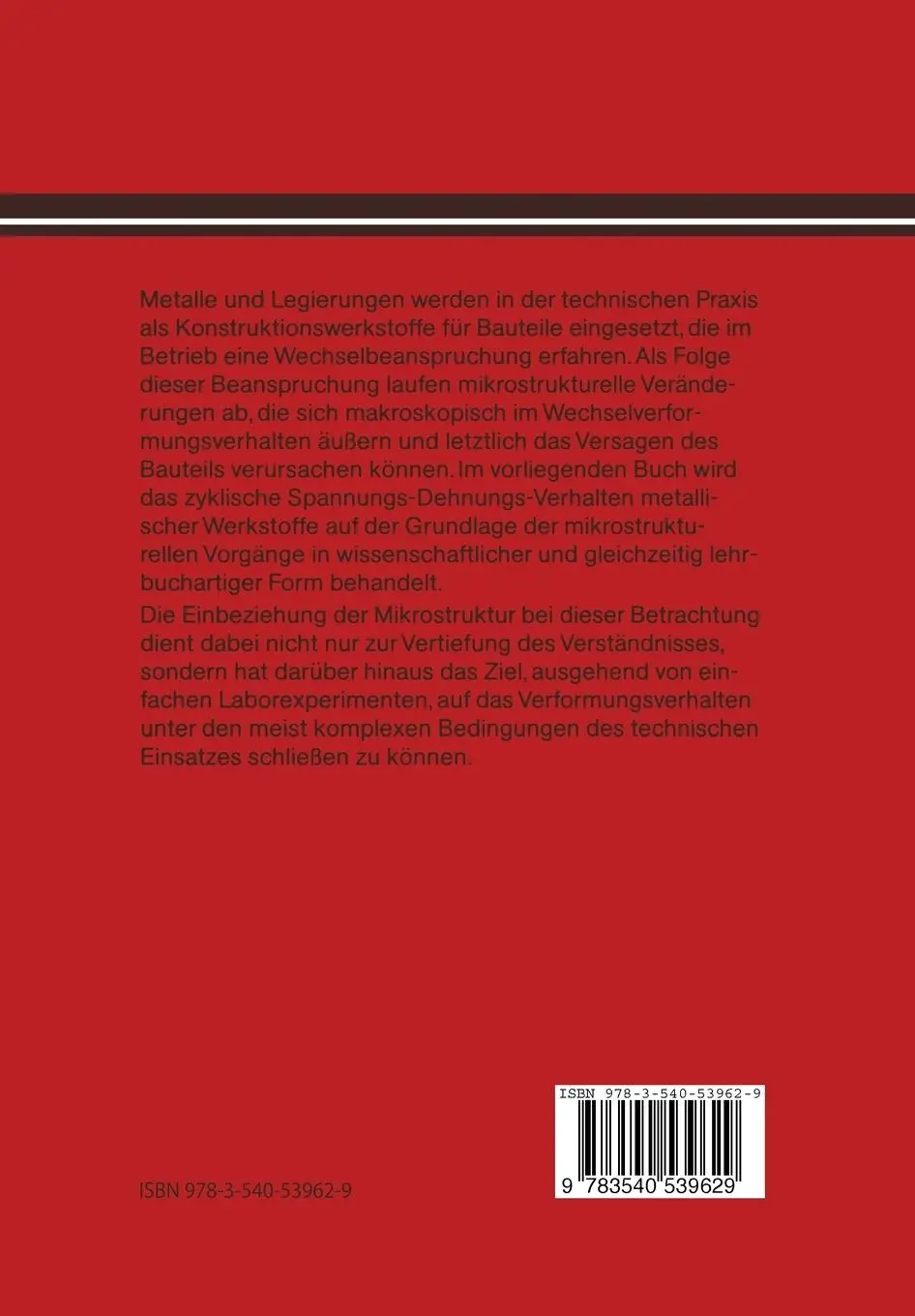 Rückseite: 9783540539629 | Wechselverformung von Metallen | Hans-Jürgen Christ | Taschenbuch | xv