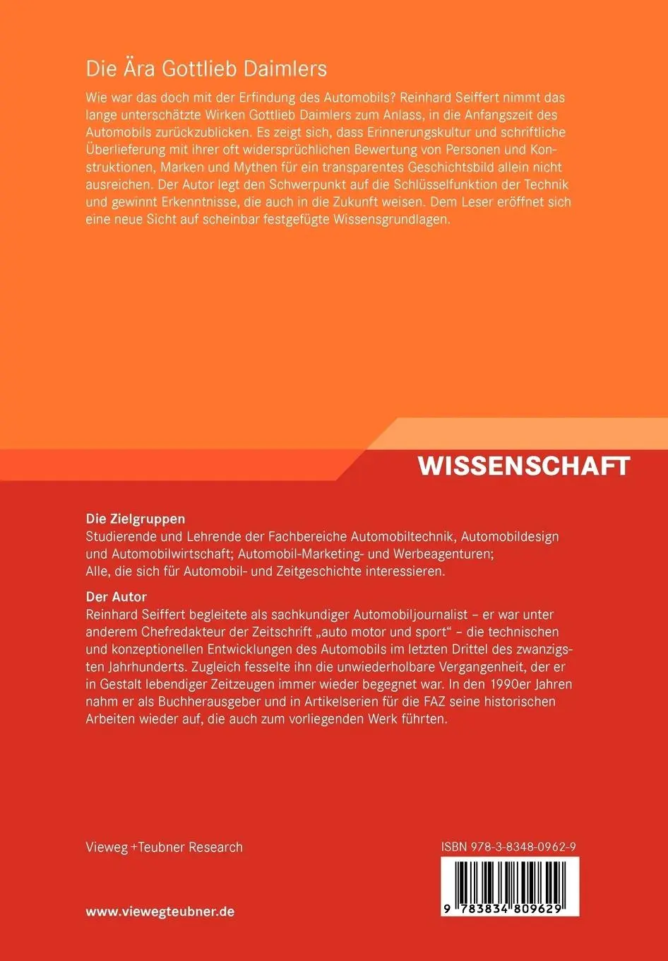 Rückseite: 9783834809629 | Die Ära Gottlieb Daimlers | Reinhard Seiffert | Taschenbuch | 268 S.