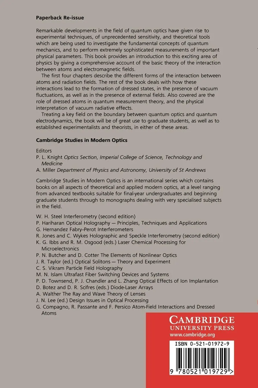 Rückseite: 9780521019729 | Atom-Field Interactions and Dressed Atoms | G. Compagno (u. a.) | Buch