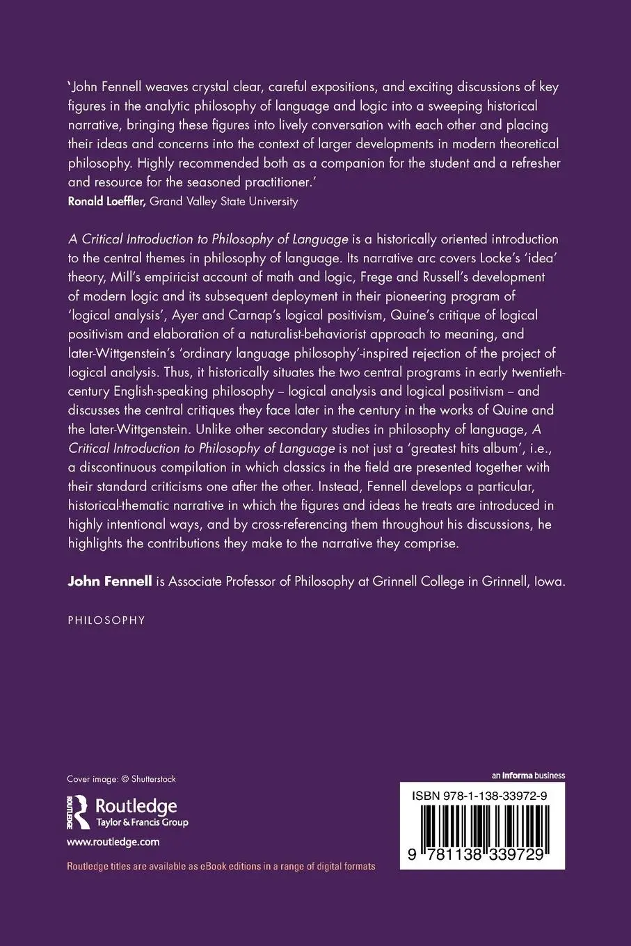 Rückseite: 9781138339729 | A Critical Introduction to the Philosophy of Language | John Fennell