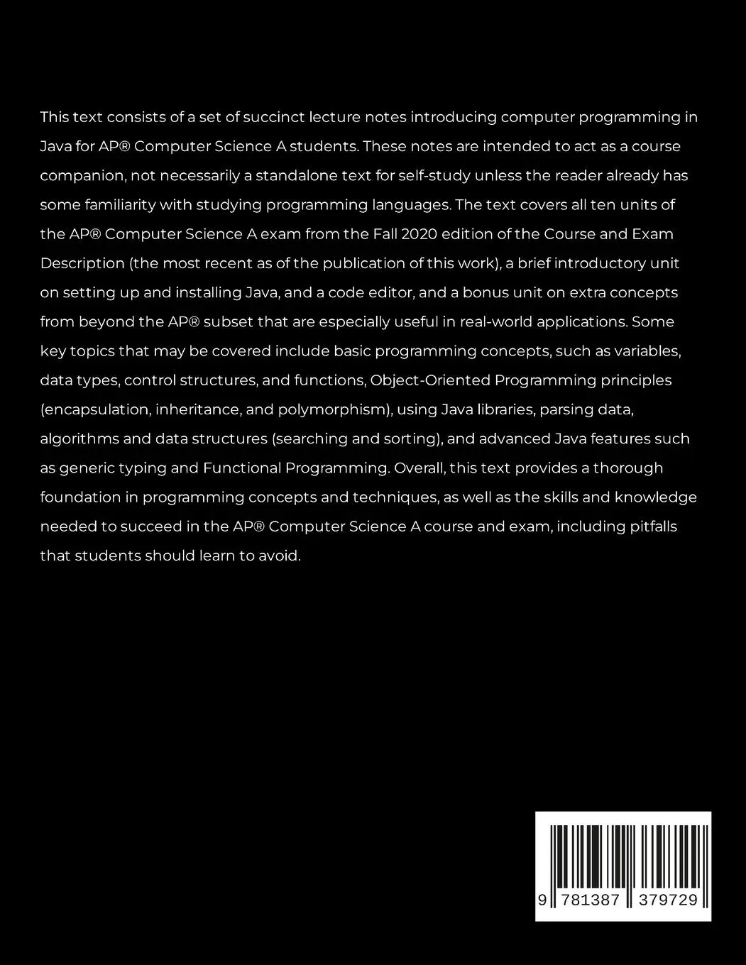 Rückseite: 9781387379729 | Introduction to Java | Lecture Notes for AP Computer Science A | Buch