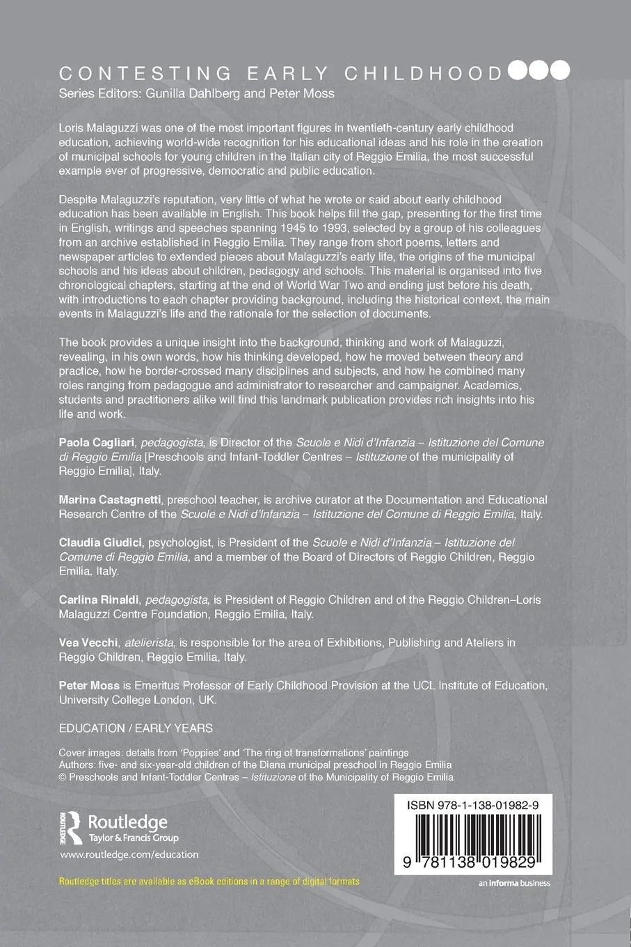 Rückseite: 9781138019829 | Loris Malaguzzi and the Schools of Reggio Emilia | Cagliari (u. a.)