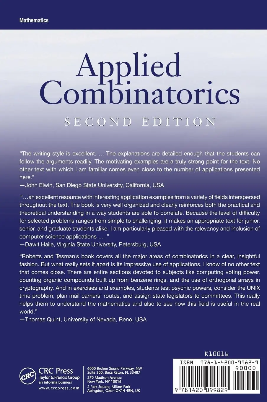 Rückseite: 9781420099829 | Applied Combinatorics | Fred S. Roberts (u. a.) | Buch | Englisch