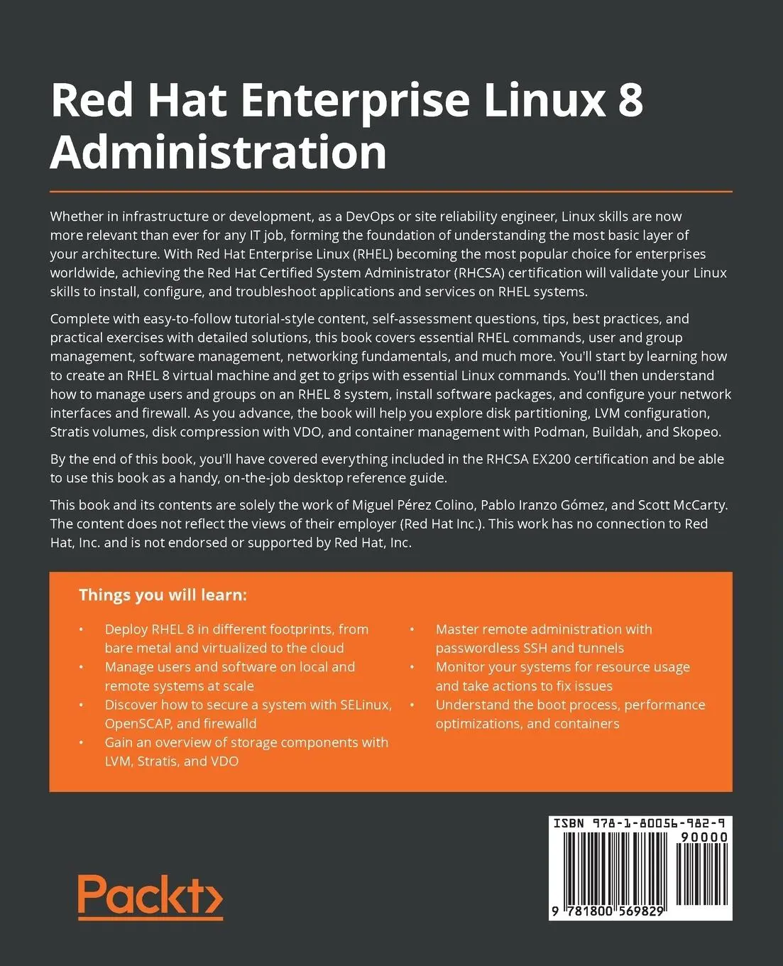 Rückseite: 9781800569829 | Red Hat Enterprise Linux 8 Administration | Colino (u. a.) | Buch