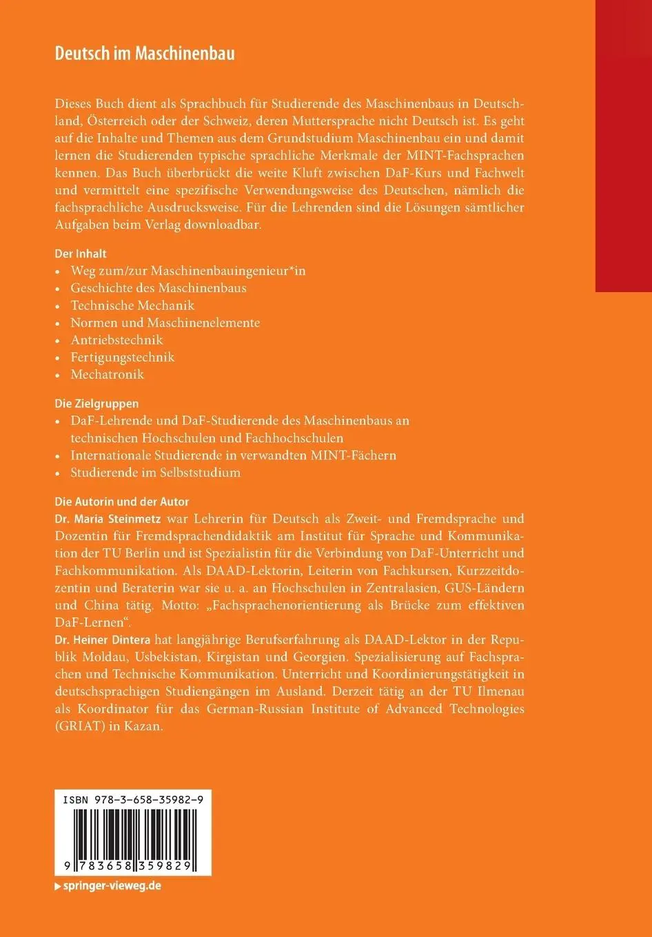 Rückseite: 9783658359829 | Deutsch im Maschinenbau | Ein DaF-Lehrbuch für Studierende ab B1 | xvi