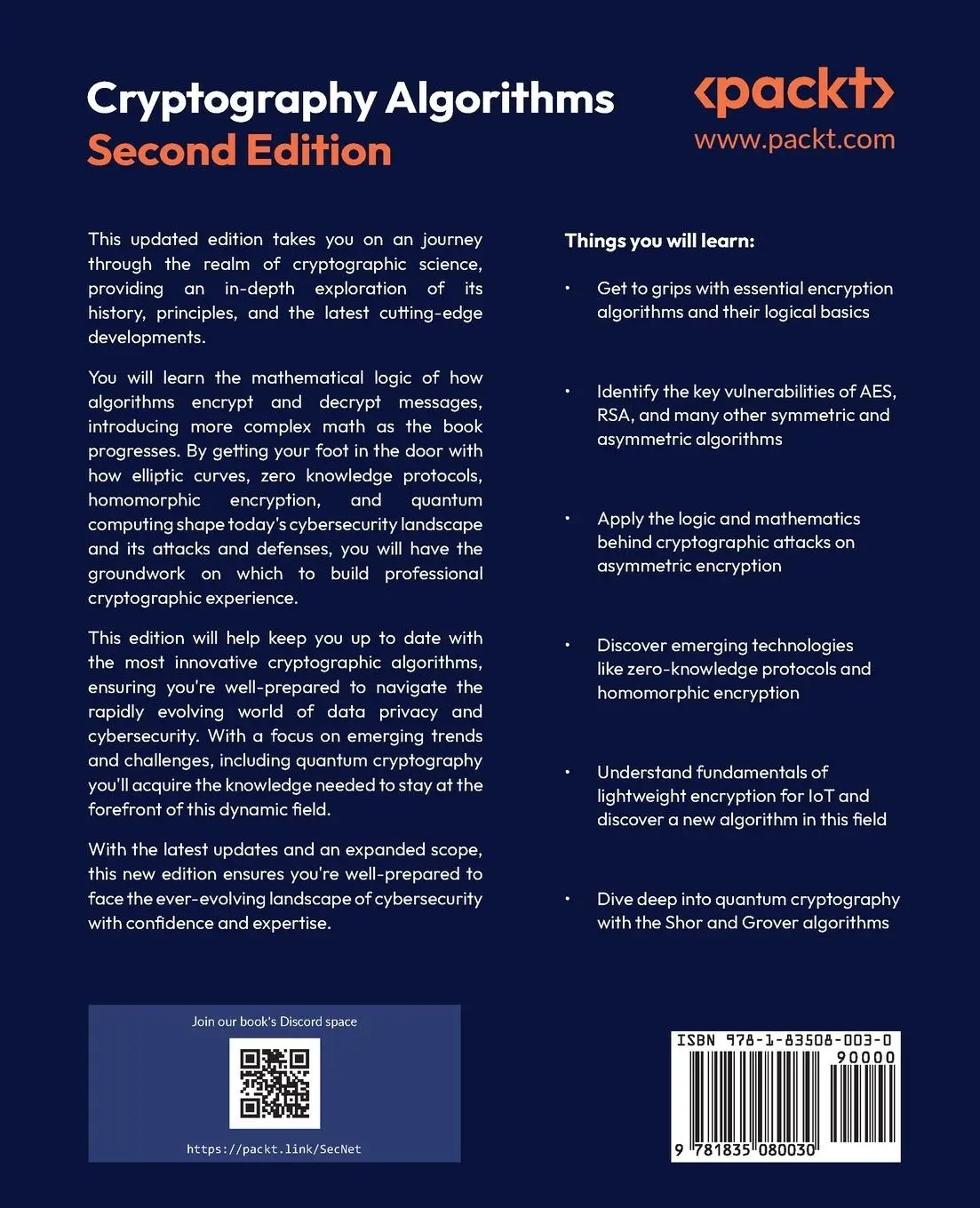 Rückseite: 9781835080030 | Cryptography Algorithms - Second Edition | Massimo Bertaccini | Buch