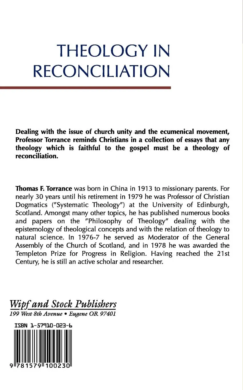 Rückseite: 9781579100230 | Theology in Reconciliation | Thomas F. Torrance | Taschenbuch | 1996