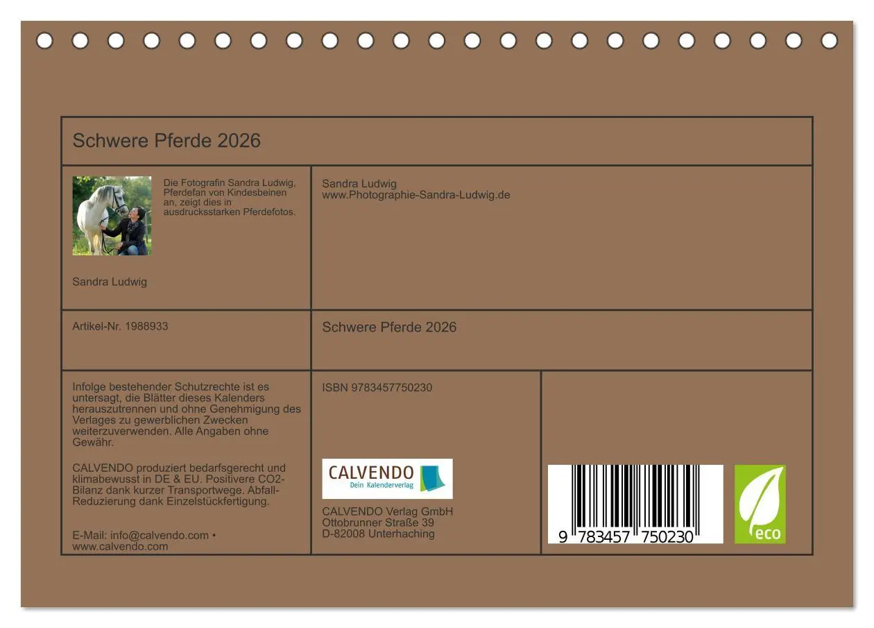 Bild: 9783457750230 | Schwere Pferde 2026 (Tischkalender 2026 DIN A5 quer), CALVENDO...