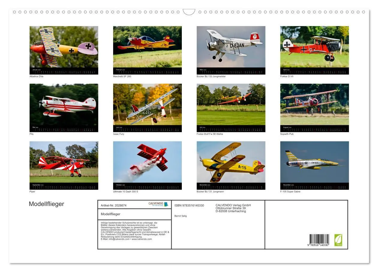 Bild: 9783516140330 | Modellflieger (Wandkalender 2026 DIN A2 quer), CALVENDO Monatskalender