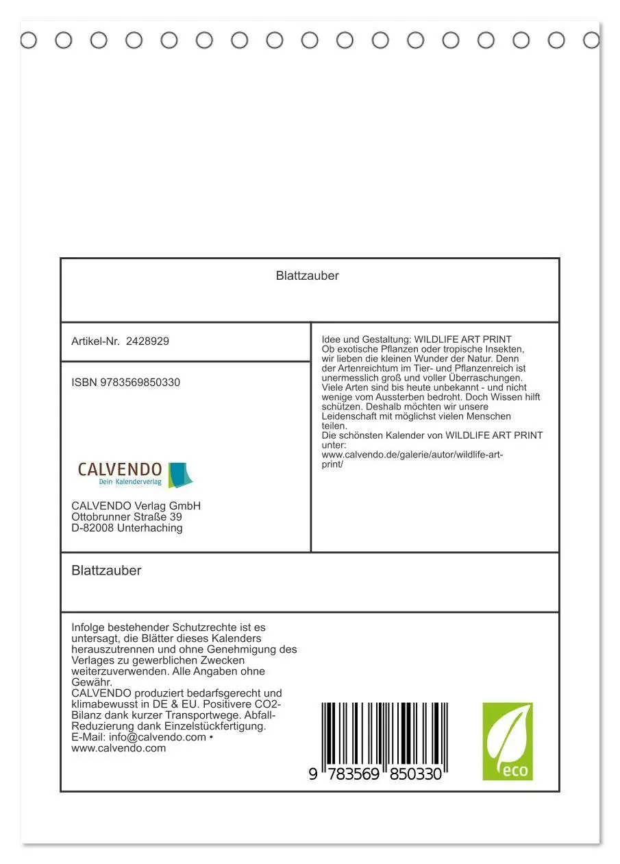 Bild: 9783569850330 | Blattzauber (Tischkalender 2027 DIN A5 hoch), CALVENDO Monatskalender