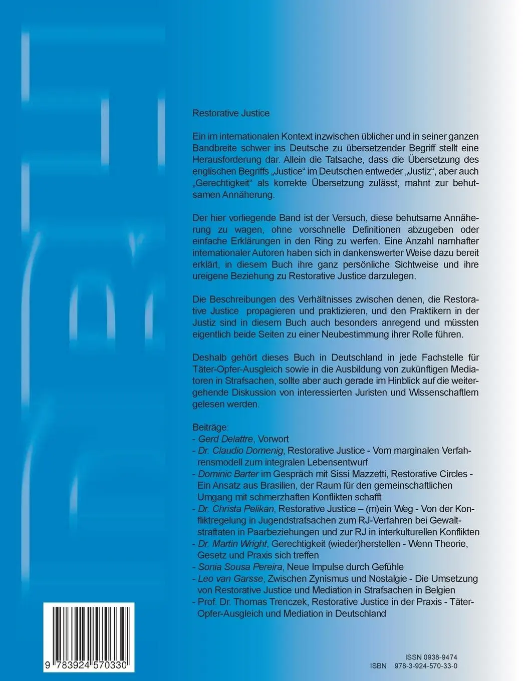 Rückseite: 9783924570330 | Restorative Justice | Konfliktschlichtung (u. a.) | Taschenbuch | 2013