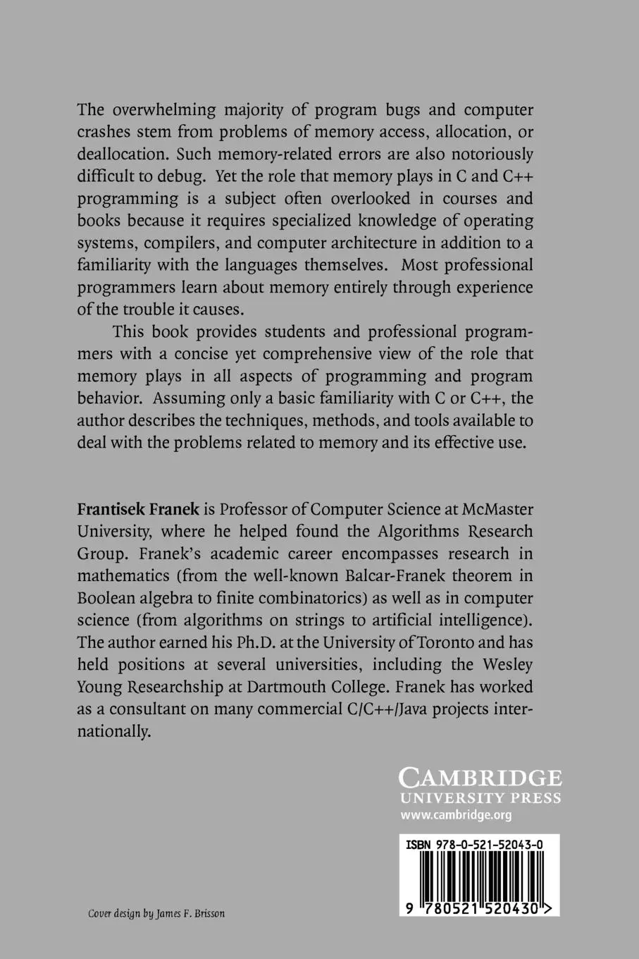 Rückseite: 9780521520430 | Memory as a Programming Concept in C and C++ | Franek (u. a.) | Buch