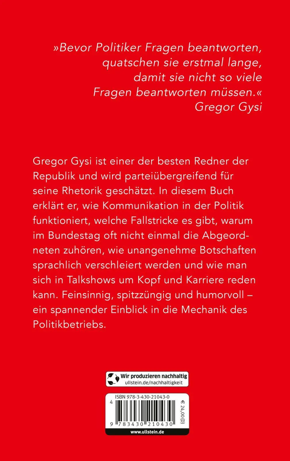Rückseite: 9783430210430 | Was Politiker nicht sagen | Gregor Gysi | Buch | 272 S. | Deutsch