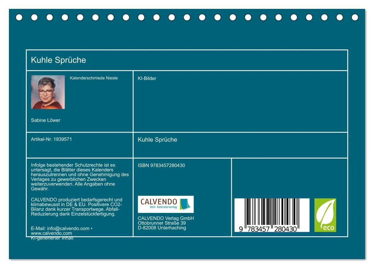 Bild: 9783457280430 | Kuhle Sprüche (Tischkalender 2026 DIN A5 quer), CALVENDO...