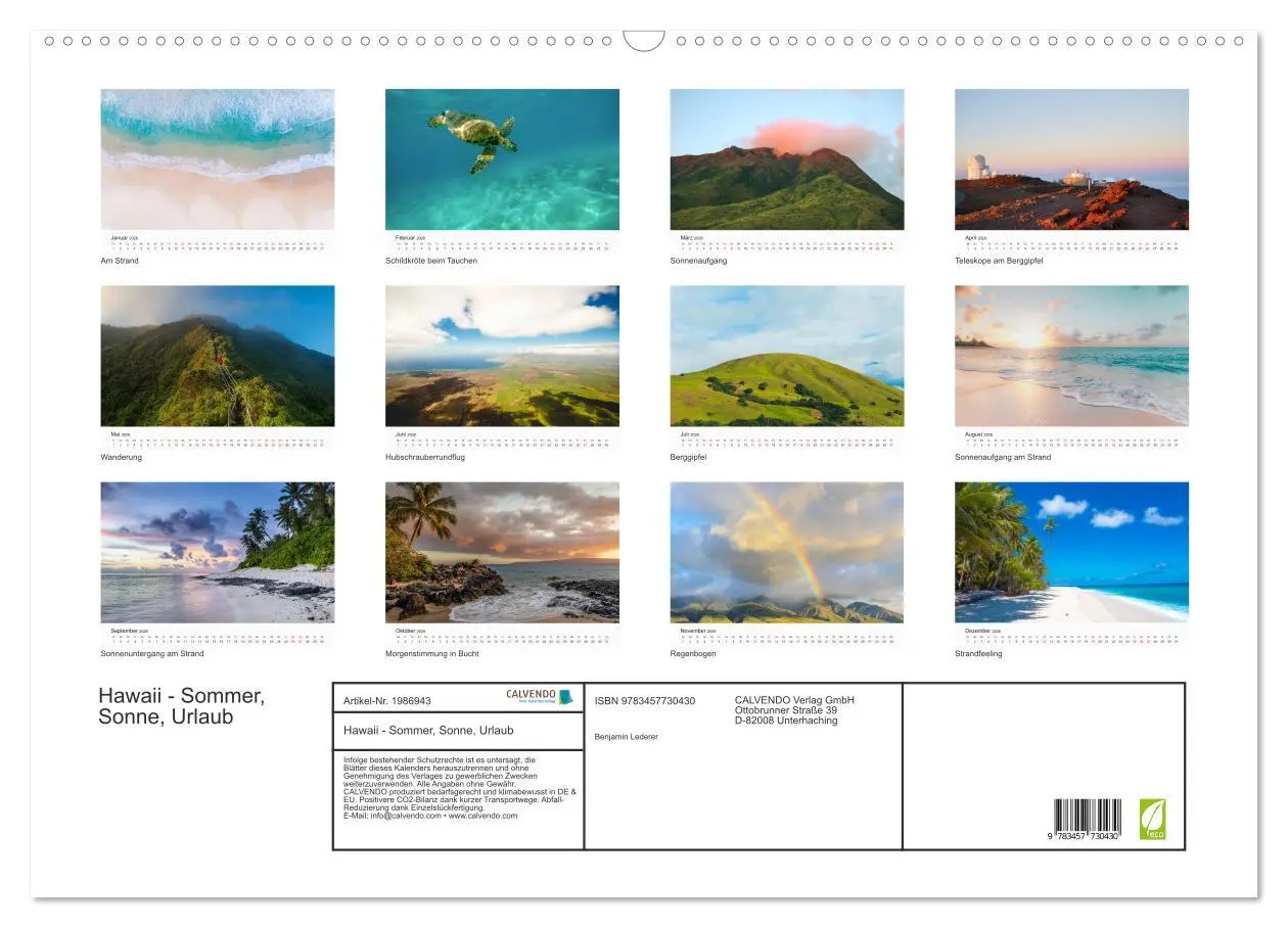 Bild: 9783457730430 | Hawaii - Sommer, Sonne, Urlaub (Wandkalender 2026 DIN A2 quer),...