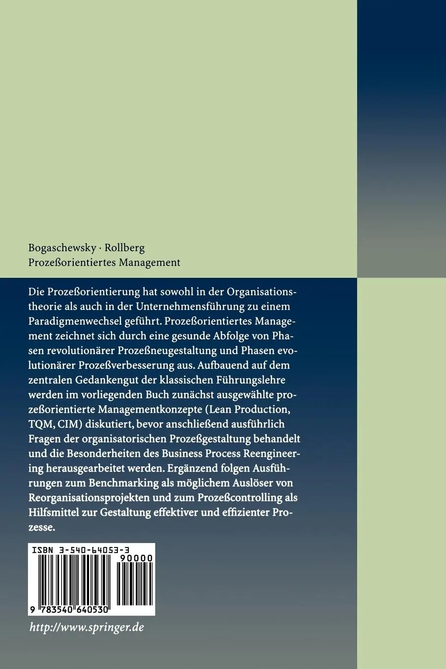 Rückseite: 9783540640530 | Prozeßorientiertes Management | Ronald Bogaschewsky (u. a.) | Buch | x