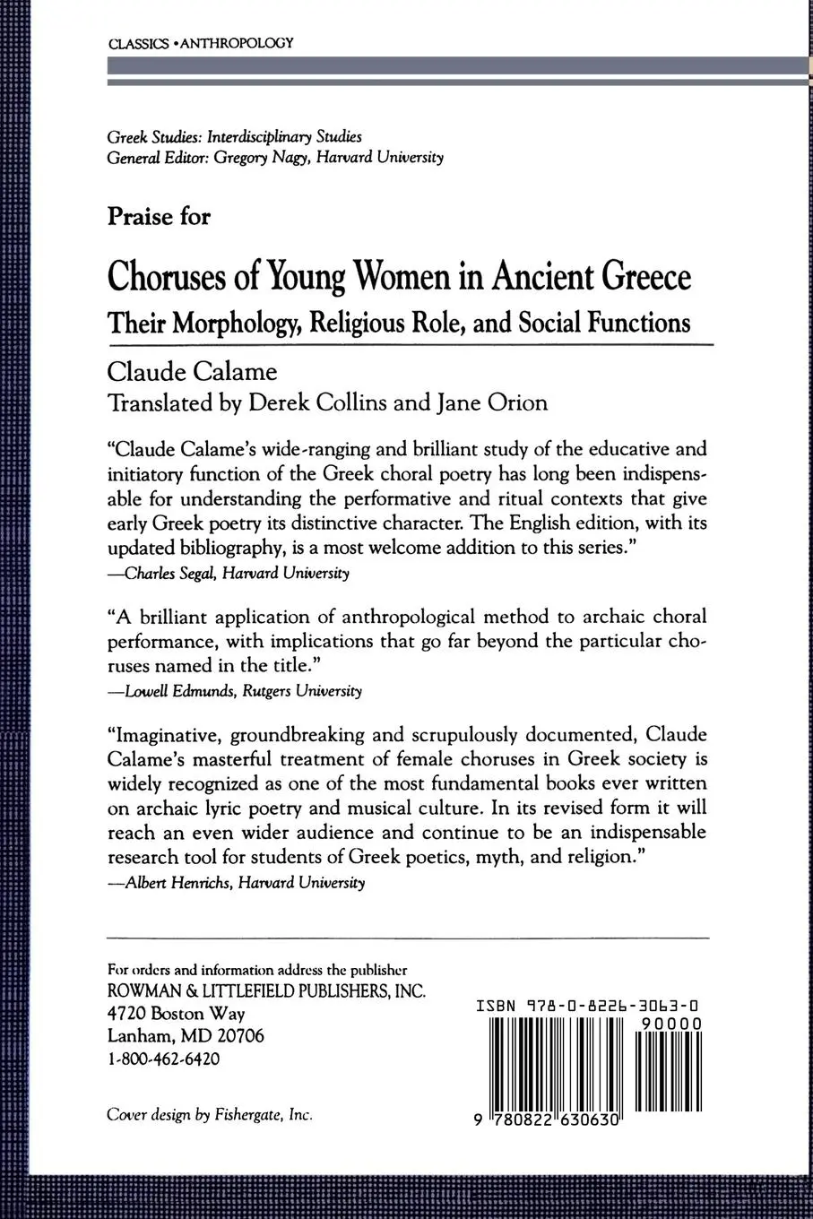 Rückseite: 9780822630630 | Choruses of Young Women in Ancient Greece | Claude Calame (u. a.)