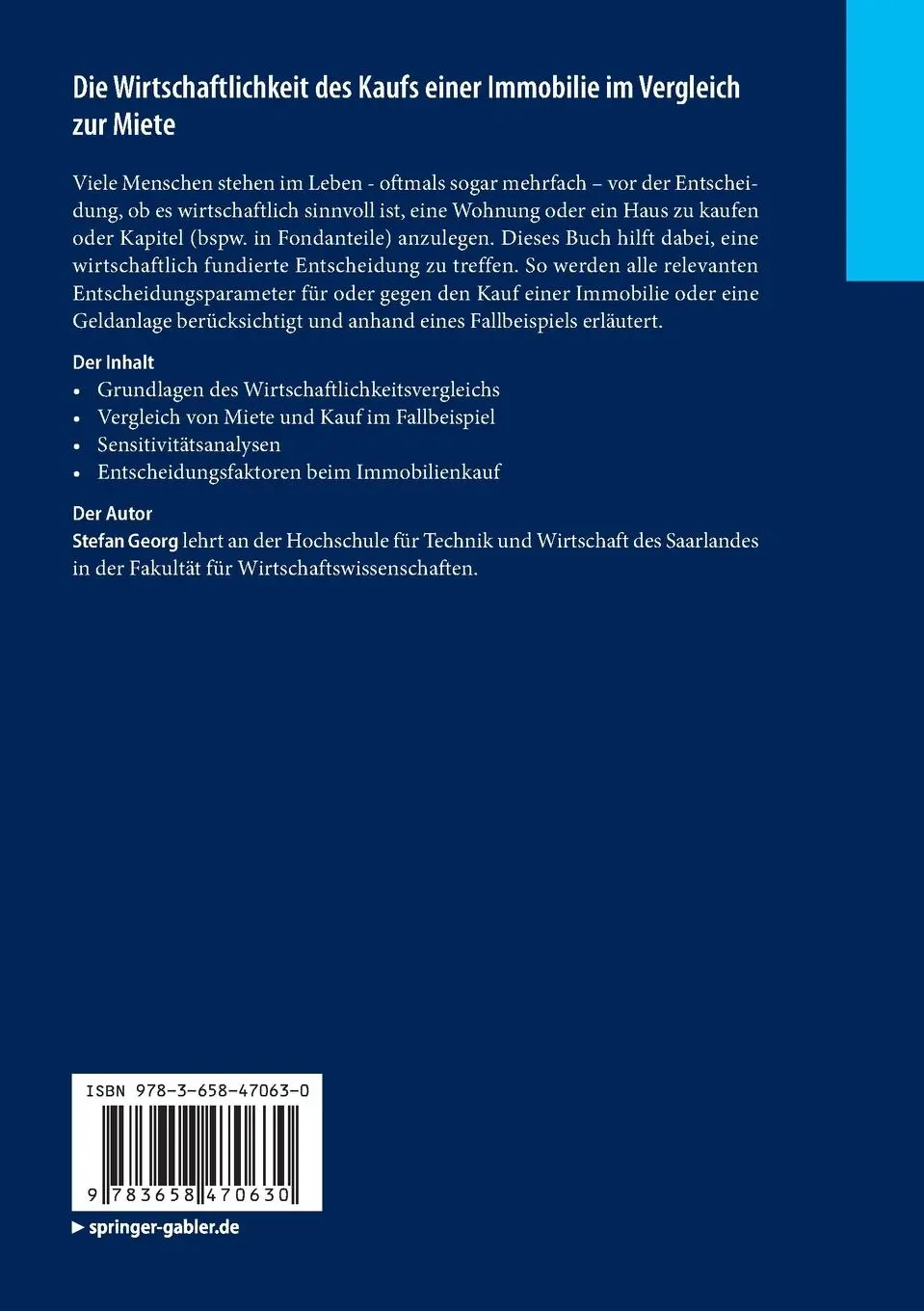 Rückseite: 9783658470630 | Die Wirtschaftlichkeit des Kaufs einer Immobilie im Vergleich zur...