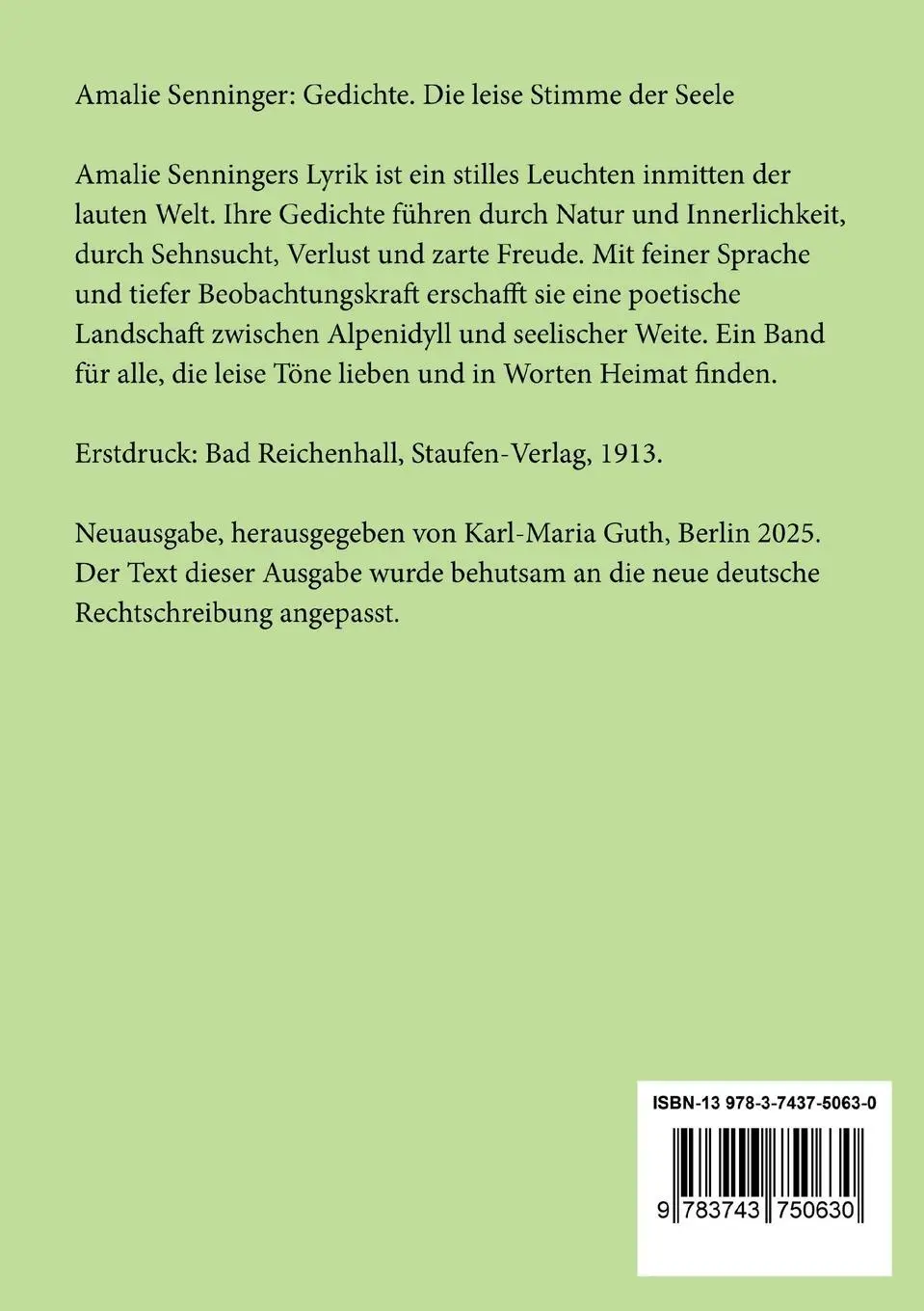 Rückseite: 9783743750630 | Gedichte | Die leise Stimme der Seele | Amalie Senninger | Taschenbuch