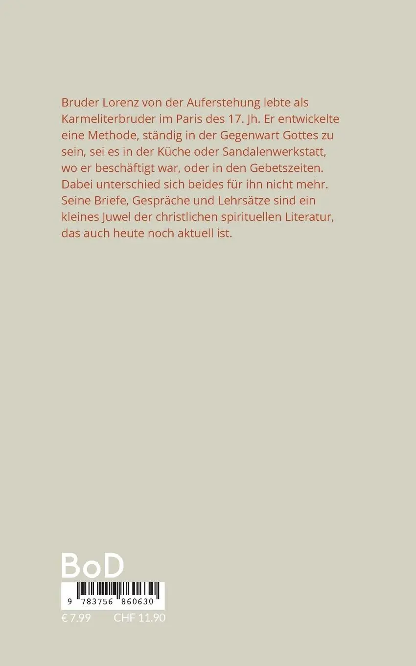 Rückseite: 9783756860630 | Die Übung, in Gottes Gegenwart zu sein | Bruder Lorenz | Taschenbuch