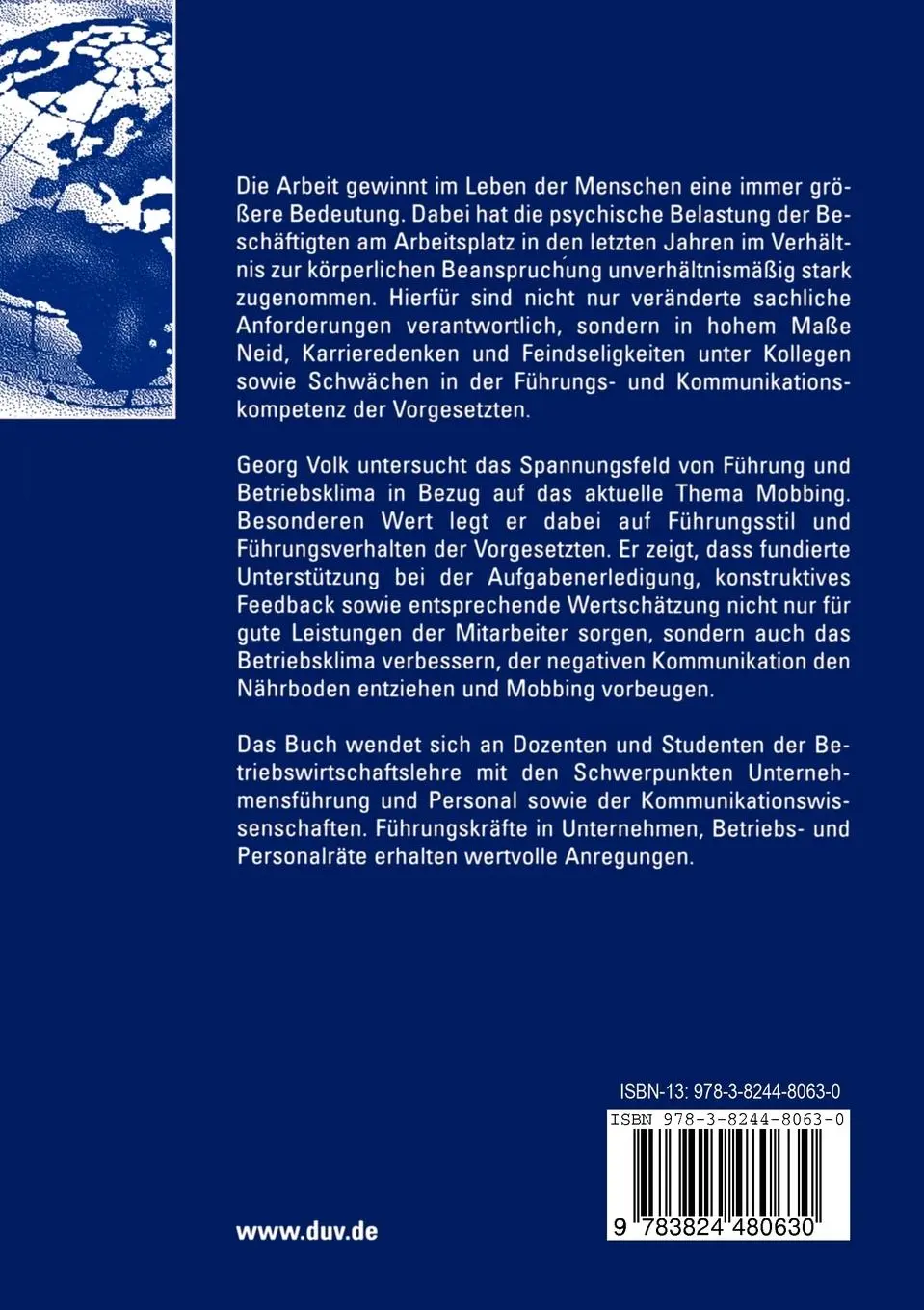 Rückseite: 9783824480630 | Determinanten von Mobbing am Arbeitsplatz | Georg Volk | Taschenbuch
