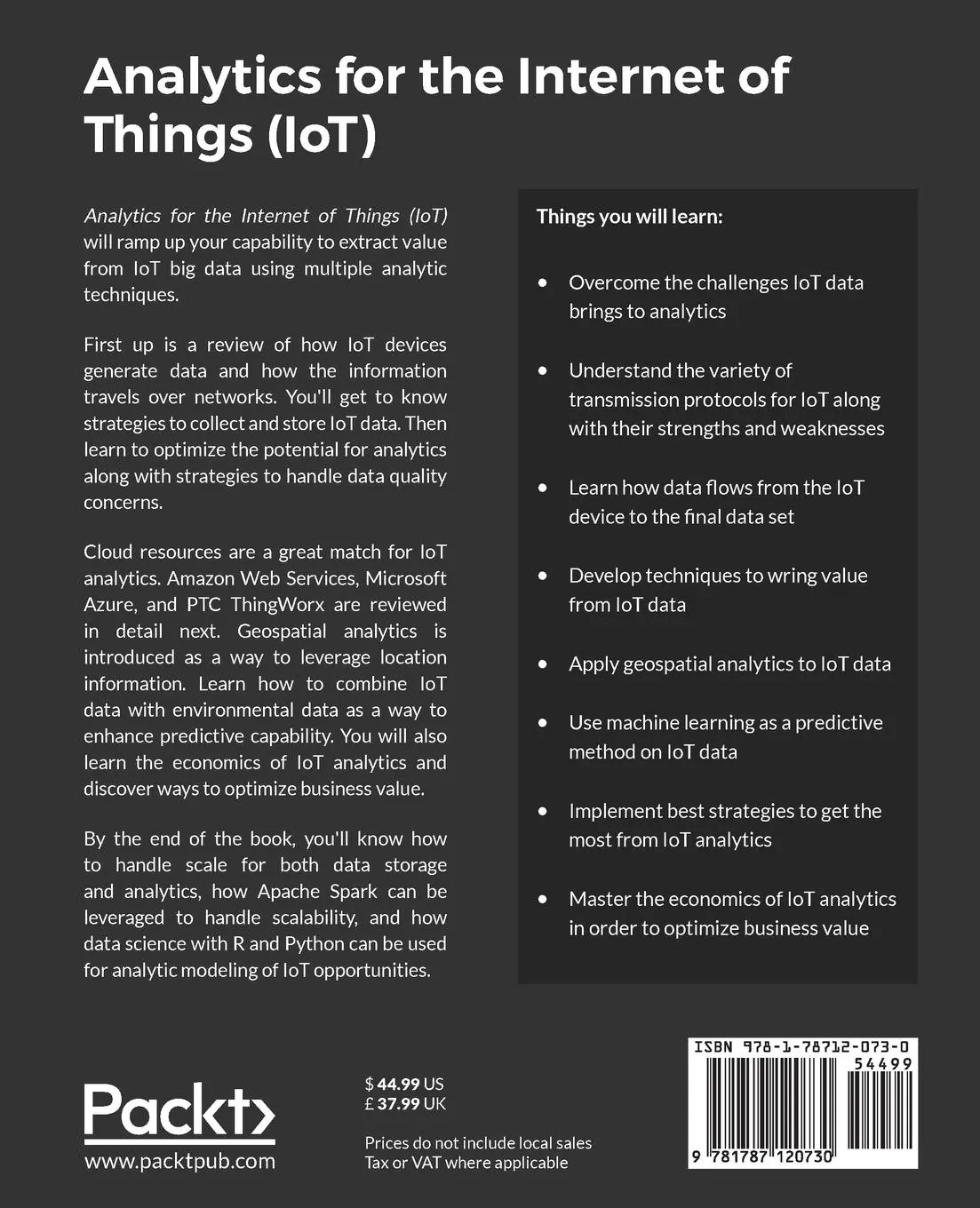 Rückseite: 9781787120730 | Analytics for the Internet of Things (IoT) | Andrew Minteer | Buch