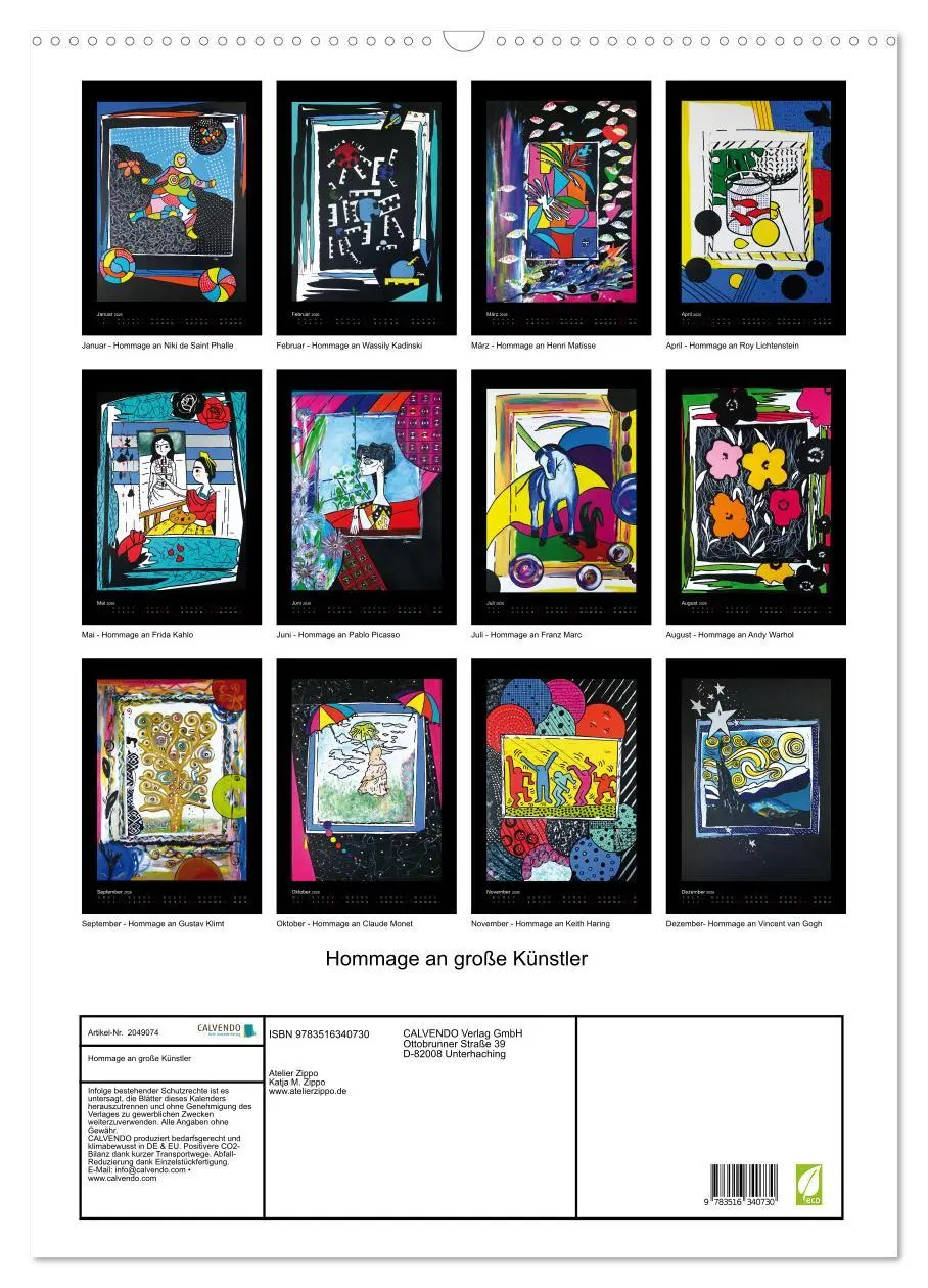 Bild: 9783516340730 | Hommage an große Künstler (Wandkalender 2026 DIN A2 hoch), CALVENDO...