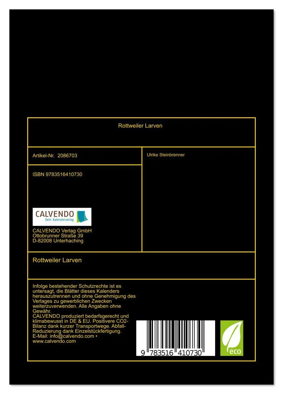 Bild: 9783516410730 | Rottweiler Larven (Tischkalender 2026 DIN A5 hoch), CALVENDO...