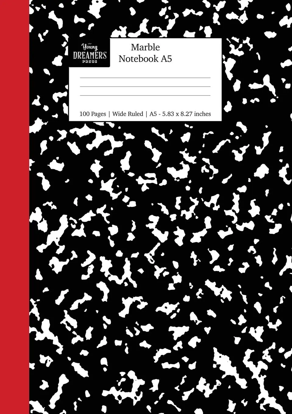 Cover: 9781989790830 | Marble Notebook A5 | Black and Red Spine Marble Wide Rule Journal