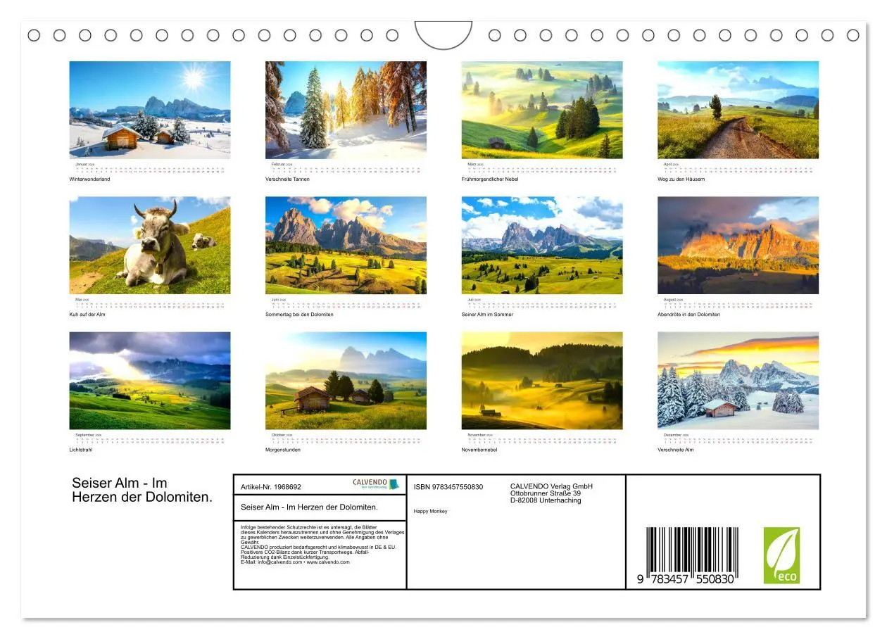 Bild: 9783457550830 | Seiser Alm - Im Herzen der Dolomiten. (Wandkalender 2026 DIN A4...