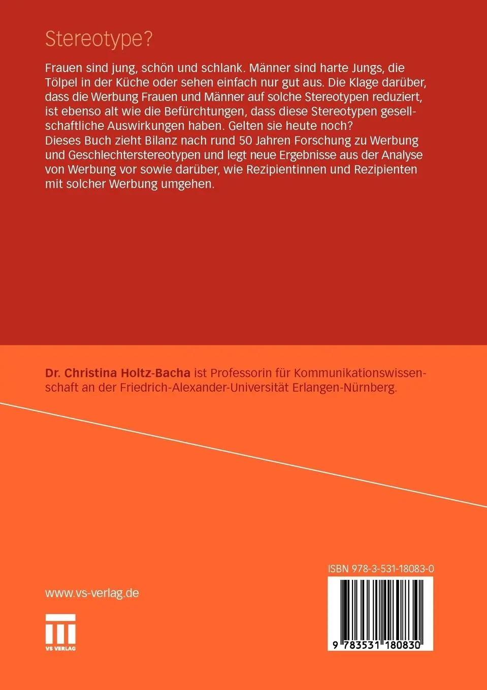 Rückseite: 9783531180830 | Stereotype? | Frauen und Männer in der Werbung | Christina Holtz-Bacha