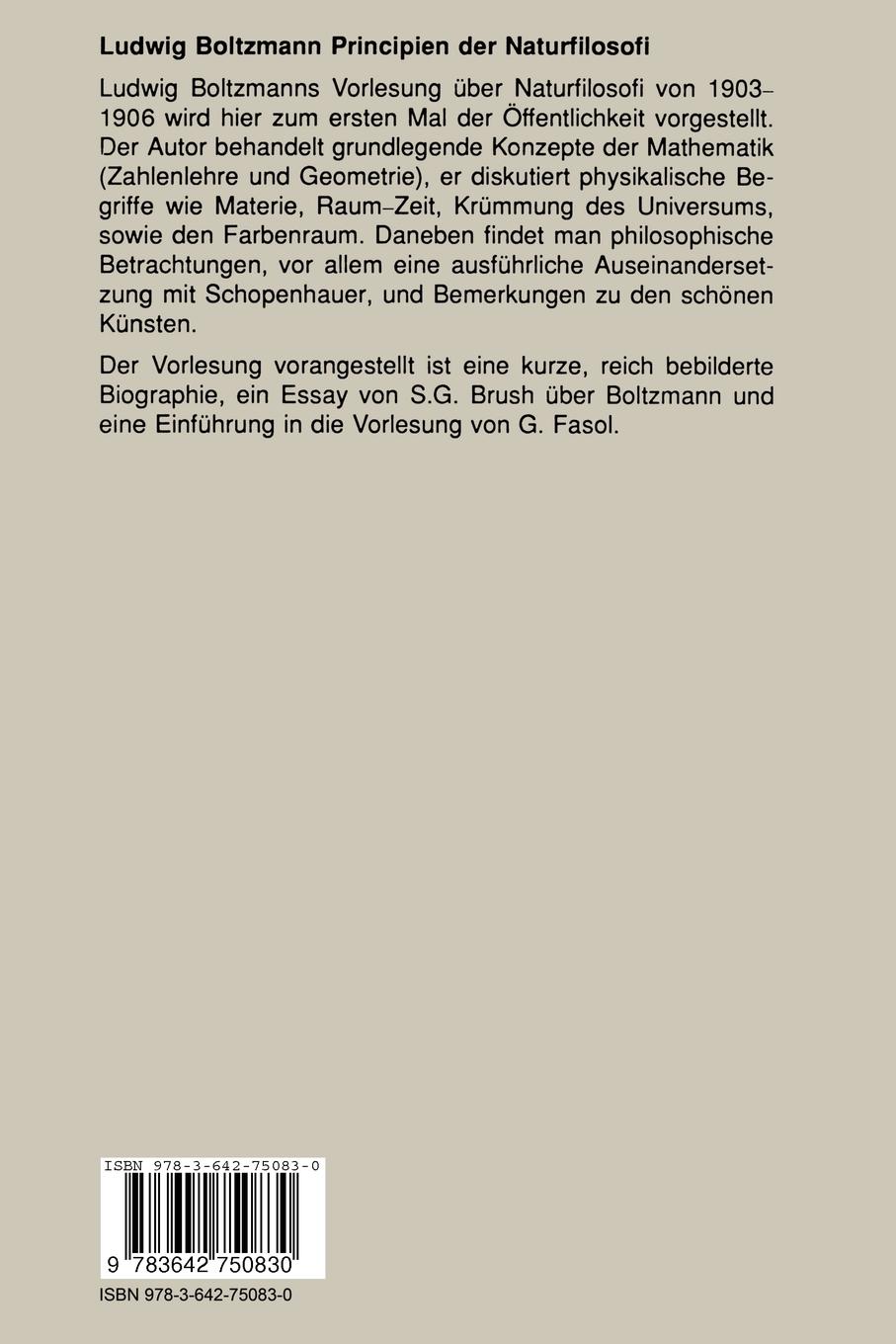 Rückseite: 9783642750830 | Ludwig Boltzmann Principien der Naturfilosofi | Fasol-Boltzmann | Buch