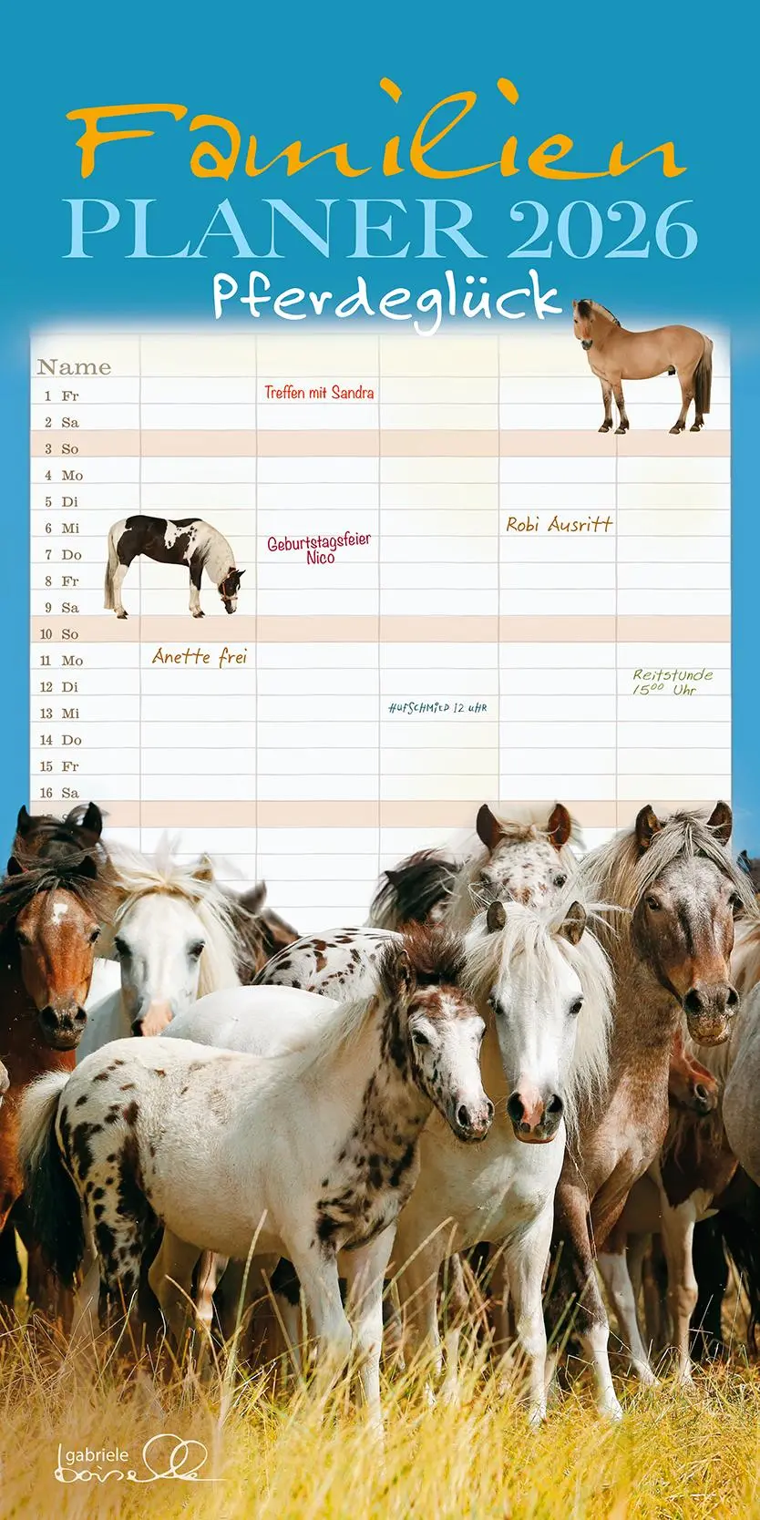 Cover: 9783964120830 | Familienplaner Pferd 2026 | Pferdeglück | Gabriele Boiselle | Kalender