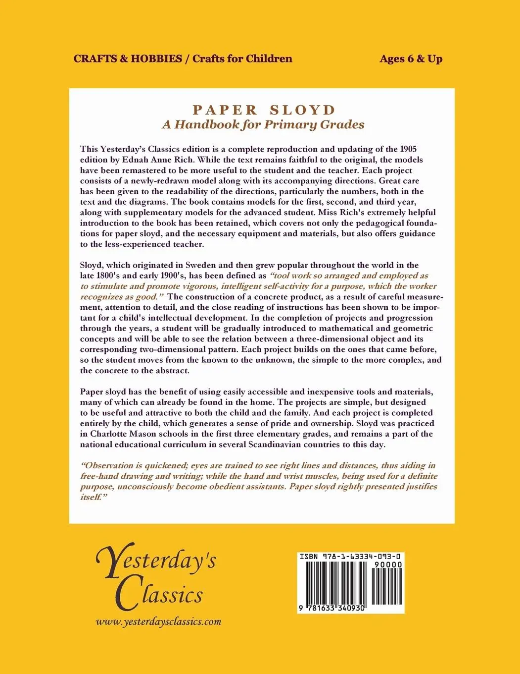 Rückseite: 9781633340930 | Paper Sloyd | A Handbook for Primary Grades (Yesterday's Classics)
