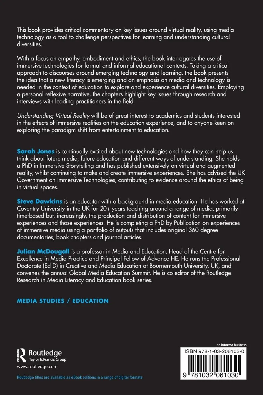 Rückseite: 9781032061030 | Understanding Virtual Reality | Julian Mcdougall (u. a.) | Taschenbuch