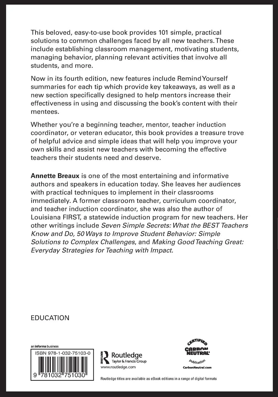 Rückseite: 9781032751030 | 101 Answers for New Teachers and Their Mentors | Annette Breaux | Buch