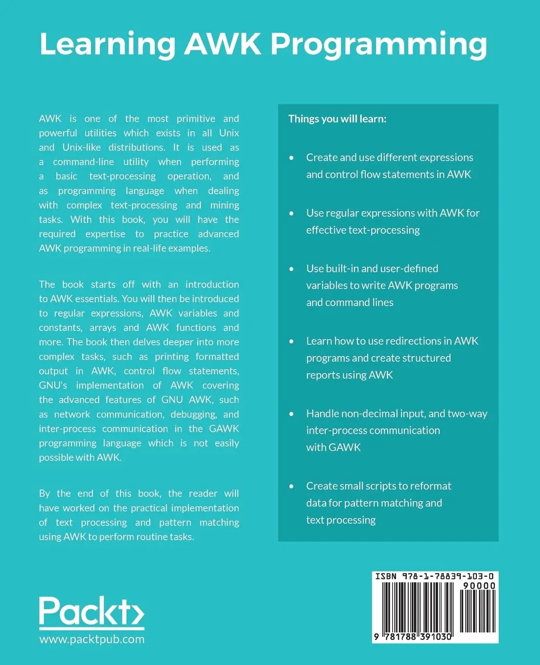 Rückseite: 9781788391030 | Learning AWK Programming | Shiwang Kalkhanda | Taschenbuch | Englisch