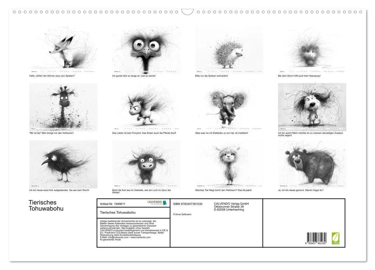 Bild: 9783457361030 | Tierisches Tohuwabohu (Wandkalender 2026 DIN A2 quer), CALVENDO...