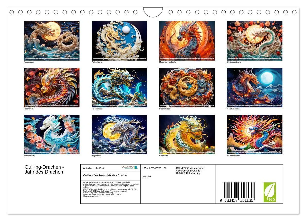 Bild: 9783457351130 | Quilling-Drachen - Jahr des Drachen (Wandkalender 2026 DIN A4...