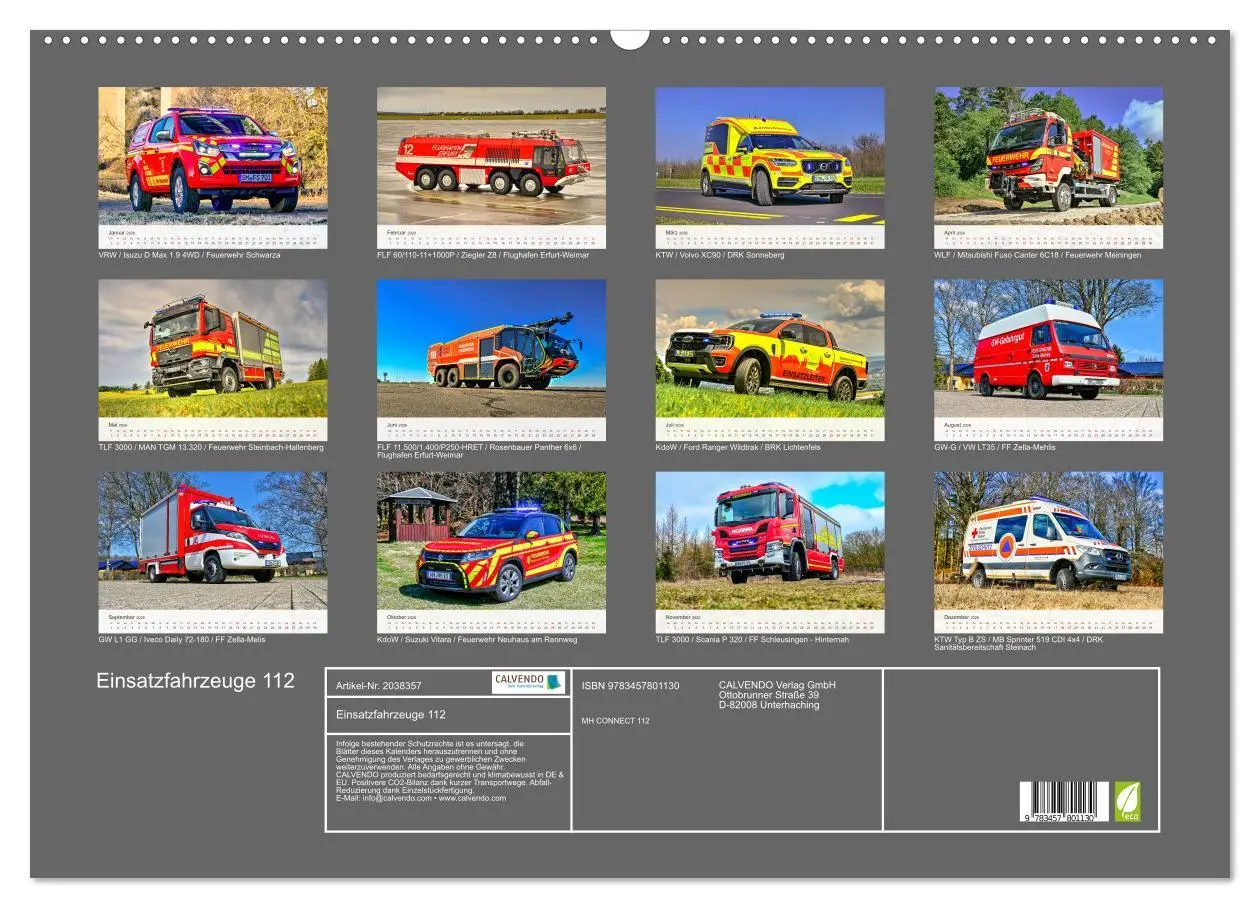 Bild: 9783457801130 | Einsatzfahrzeuge 112 (Wandkalender 2026 DIN A2 quer), CALVENDO...