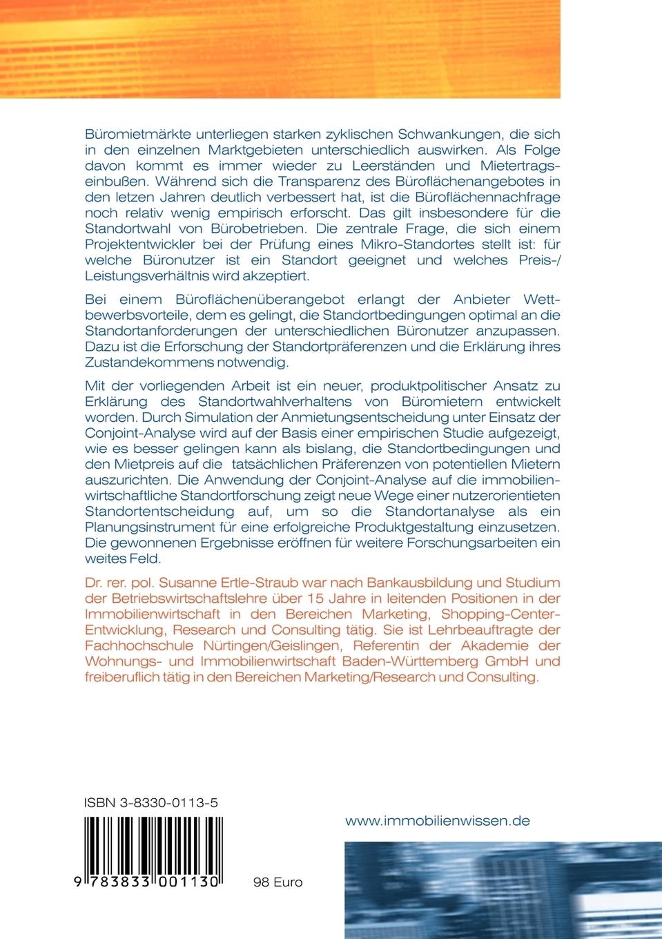 Rückseite: 9783833001130 | Standortanalyse für Büroimmobilien | Susanne Ertle-Straub | Buch