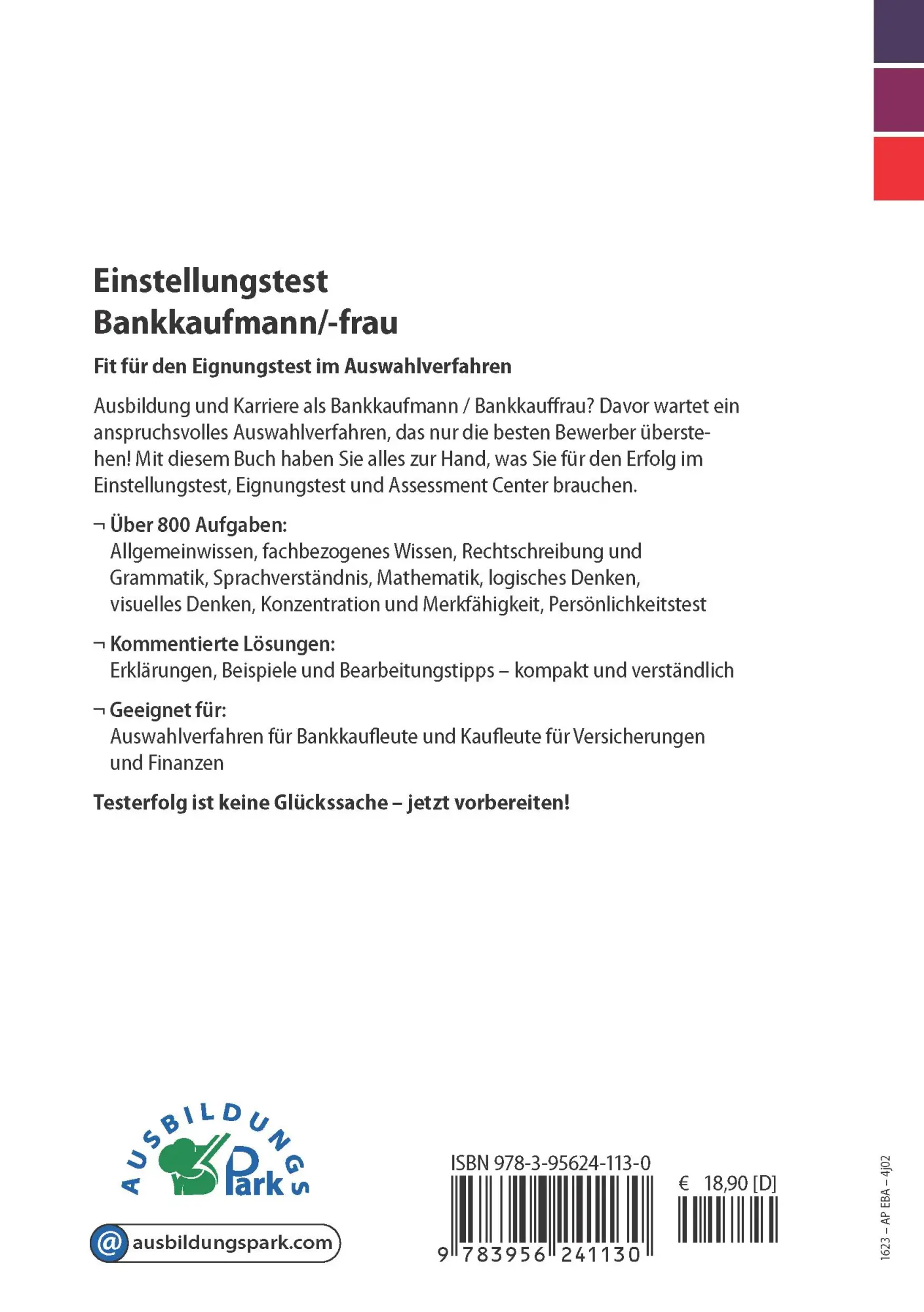 Rückseite: 9783956241130 | Einstellungstest Bankkaufmann / Bankkauffrau | Kurt Guth (u. a.)