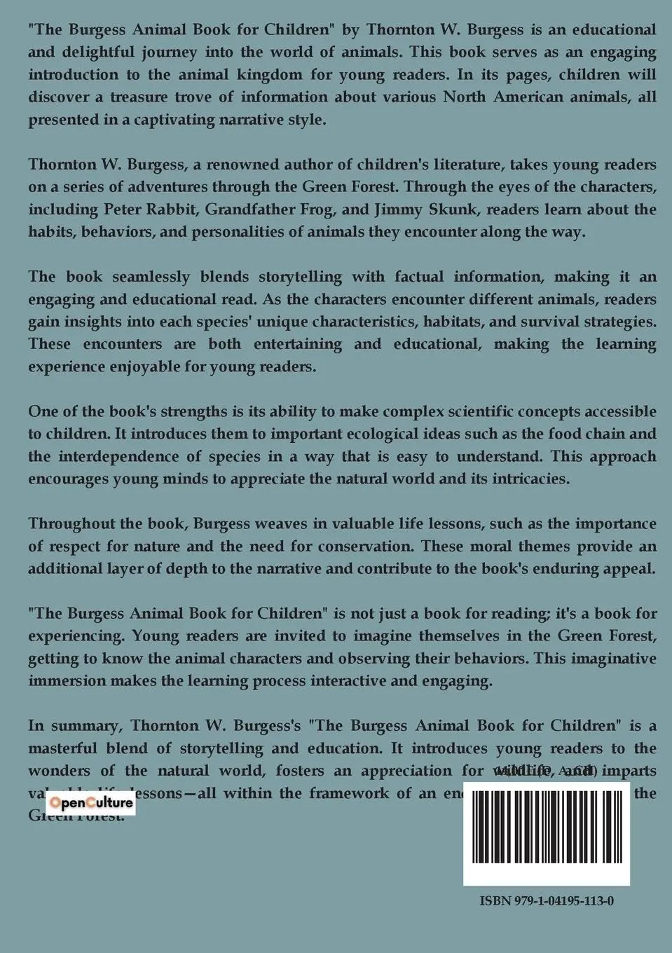 Rückseite: 9791041951130 | The Burgess Animal Book For Children | Thornton W. Burgess | Buch