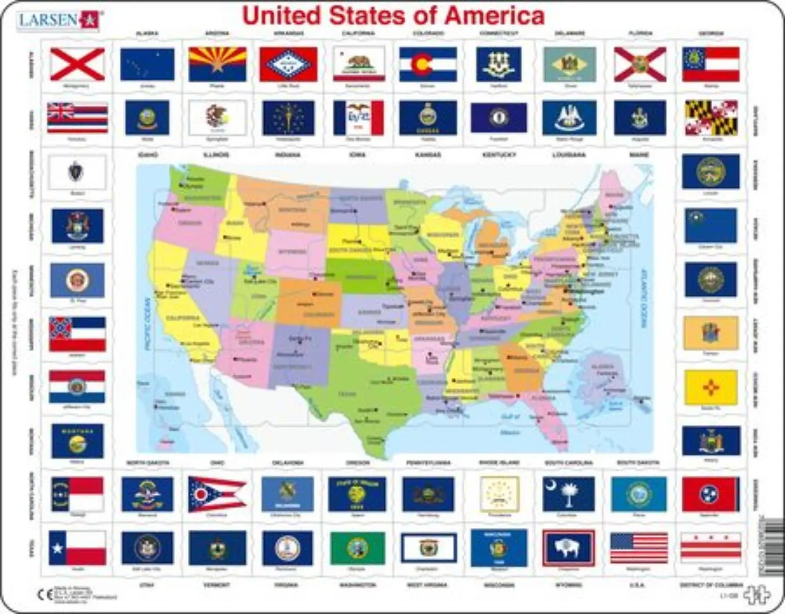 Cover: 7023852101230 | Puzzle - USA (mit Flaggen) | Puzzle | 2021 | Larsen