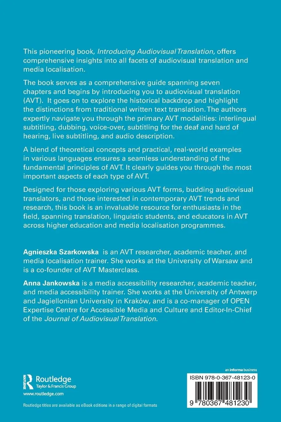 Rückseite: 9780367481230 | Introducing Audiovisual Translation | Agnieszka Szarkowska (u. a.)