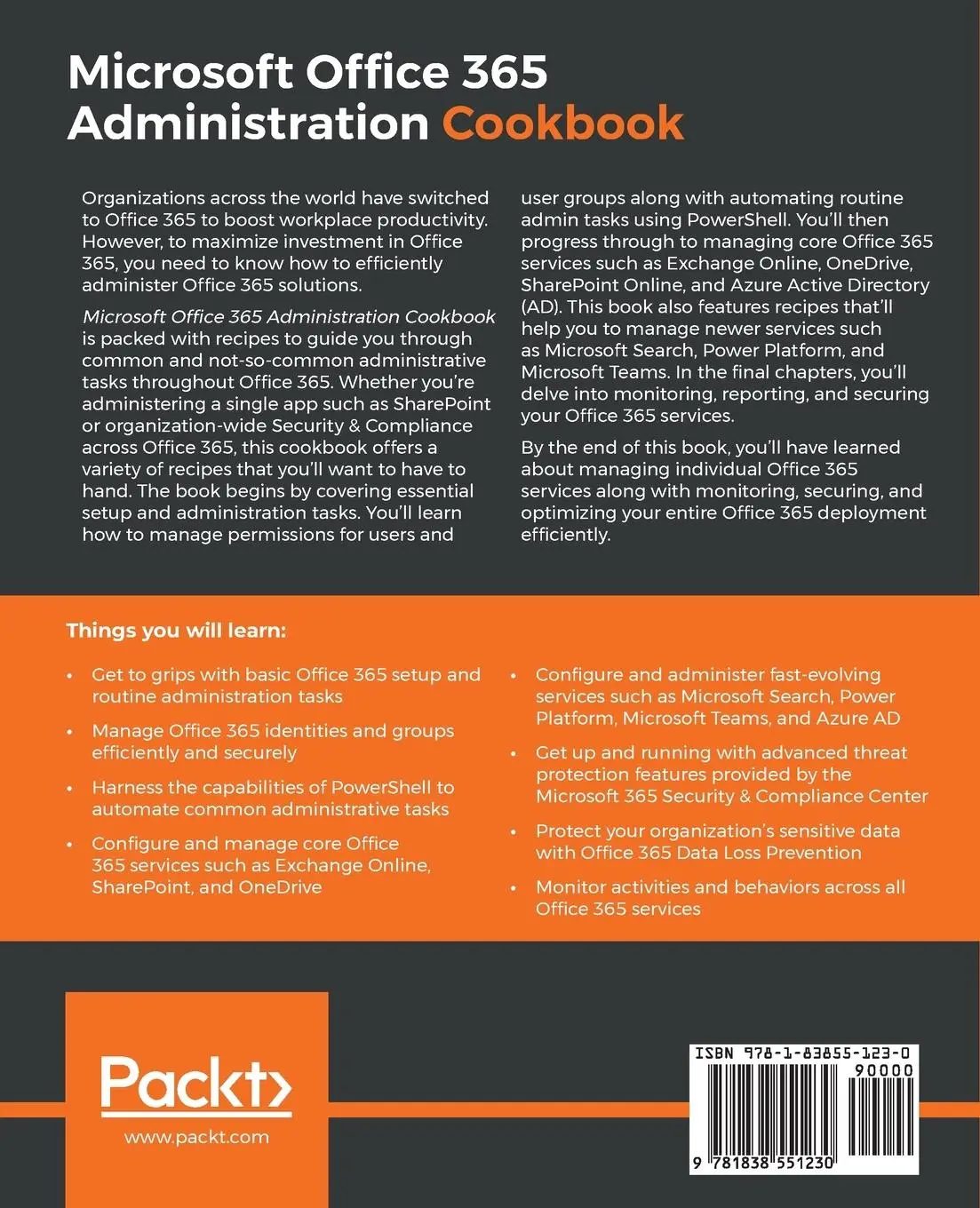Rückseite: 9781838551230 | Microsoft Office 365 Administration Cookbook | Nate Chamberlain | Buch