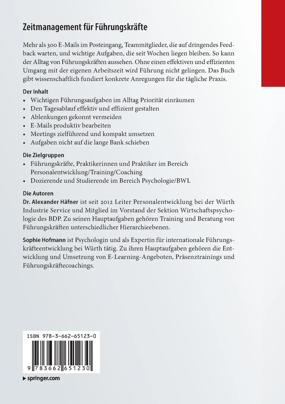 Rückseite: 9783662651230 | Zeitmanagement für Führungskräfte | Sophie Hofmann (u. a.) | Buch | ix