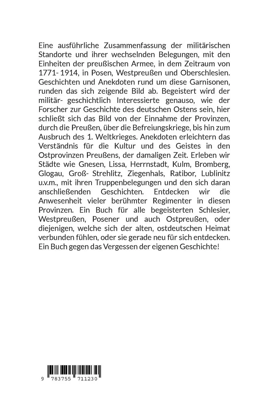 Rückseite: 9783755711230 | Die Standorte des preußischen Militärs in Posen, Westpreußen und...