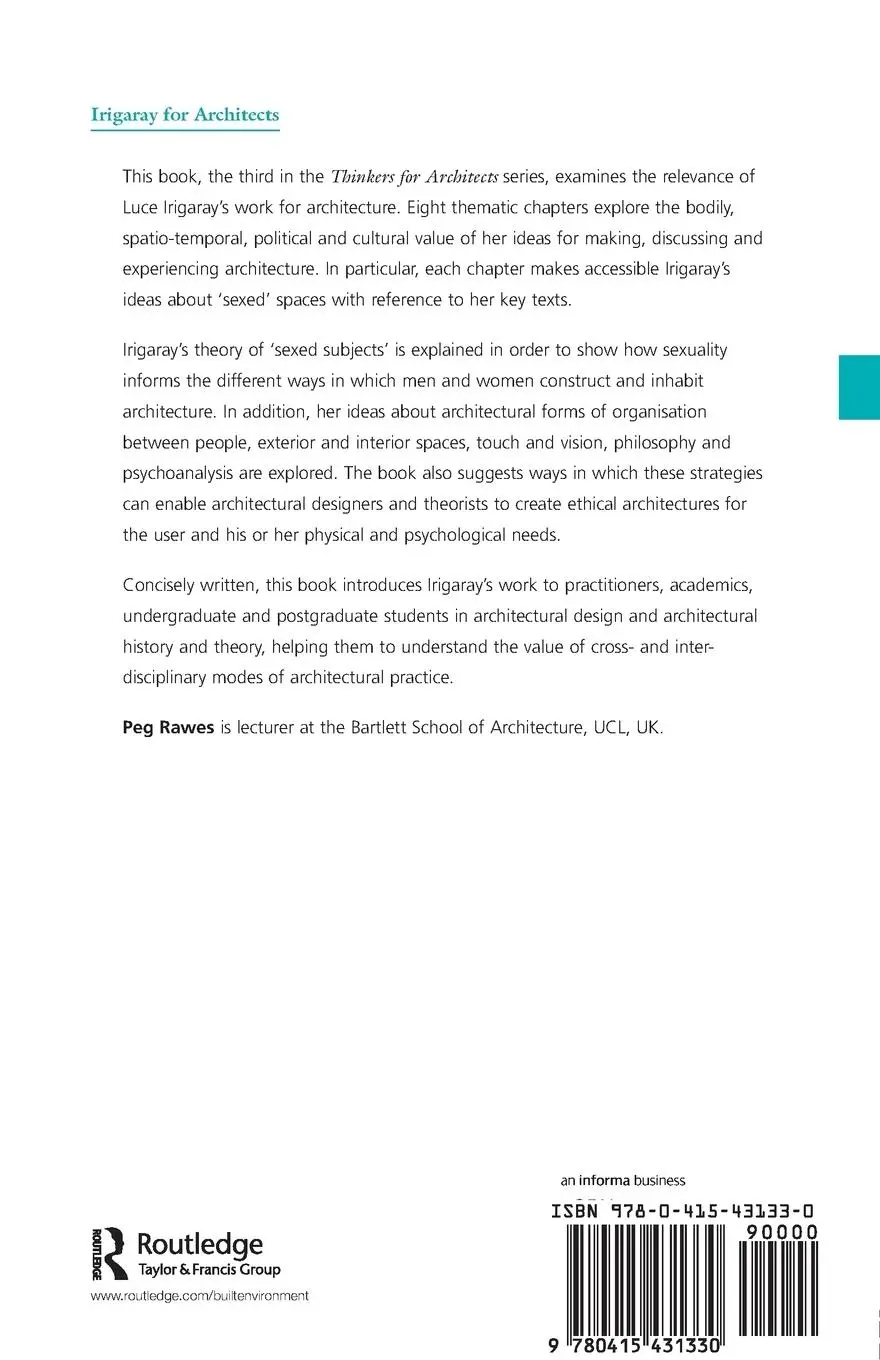 Rückseite: 9780415431330 | Irigaray for Architects | Peg Rawes | Taschenbuch | Englisch | 2007